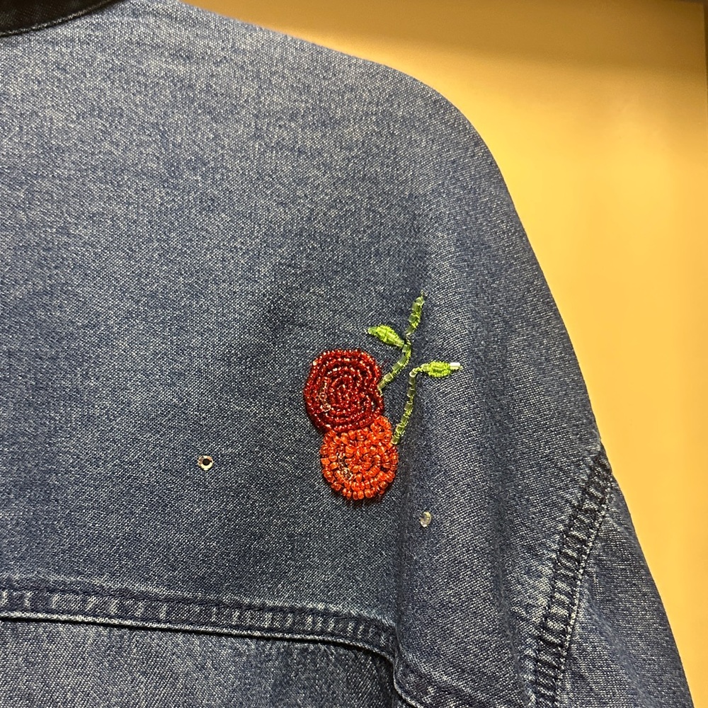 Quacker Factory Blue Denim Shirt with Embroidery - Picture 6 of 6